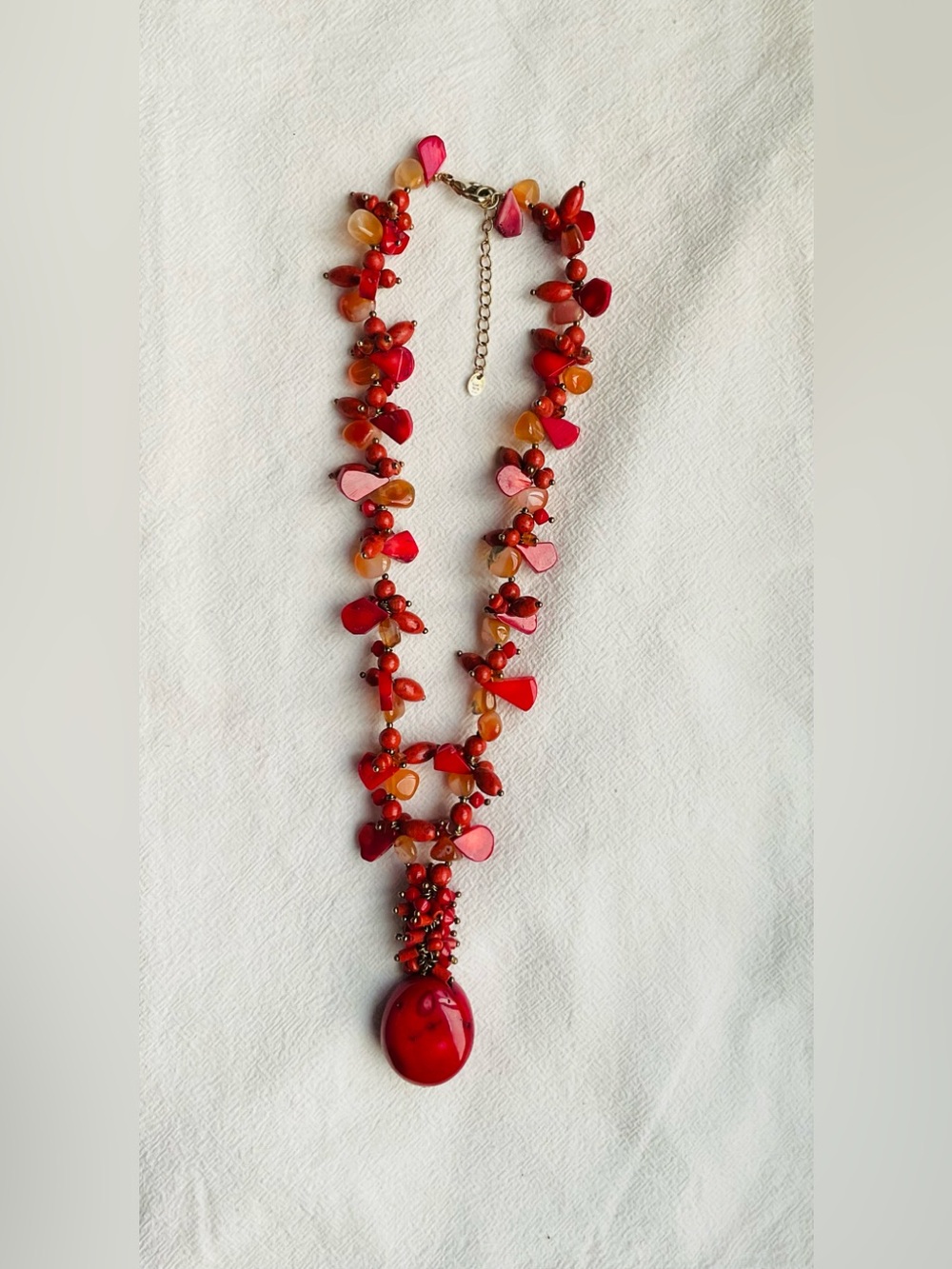 Lucas Lameth 925 Sterling Silver Dyed Red Coral Carnelian Cluster Necklace